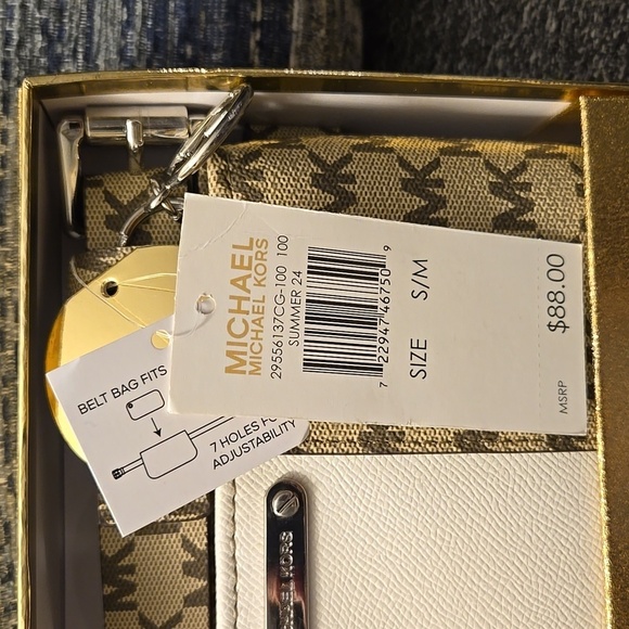 MICHAEL KORS White/Tan MK Monogram Adjustable Waist Belt w/Small Fanny Pack, NWT - Picture 2 of 8